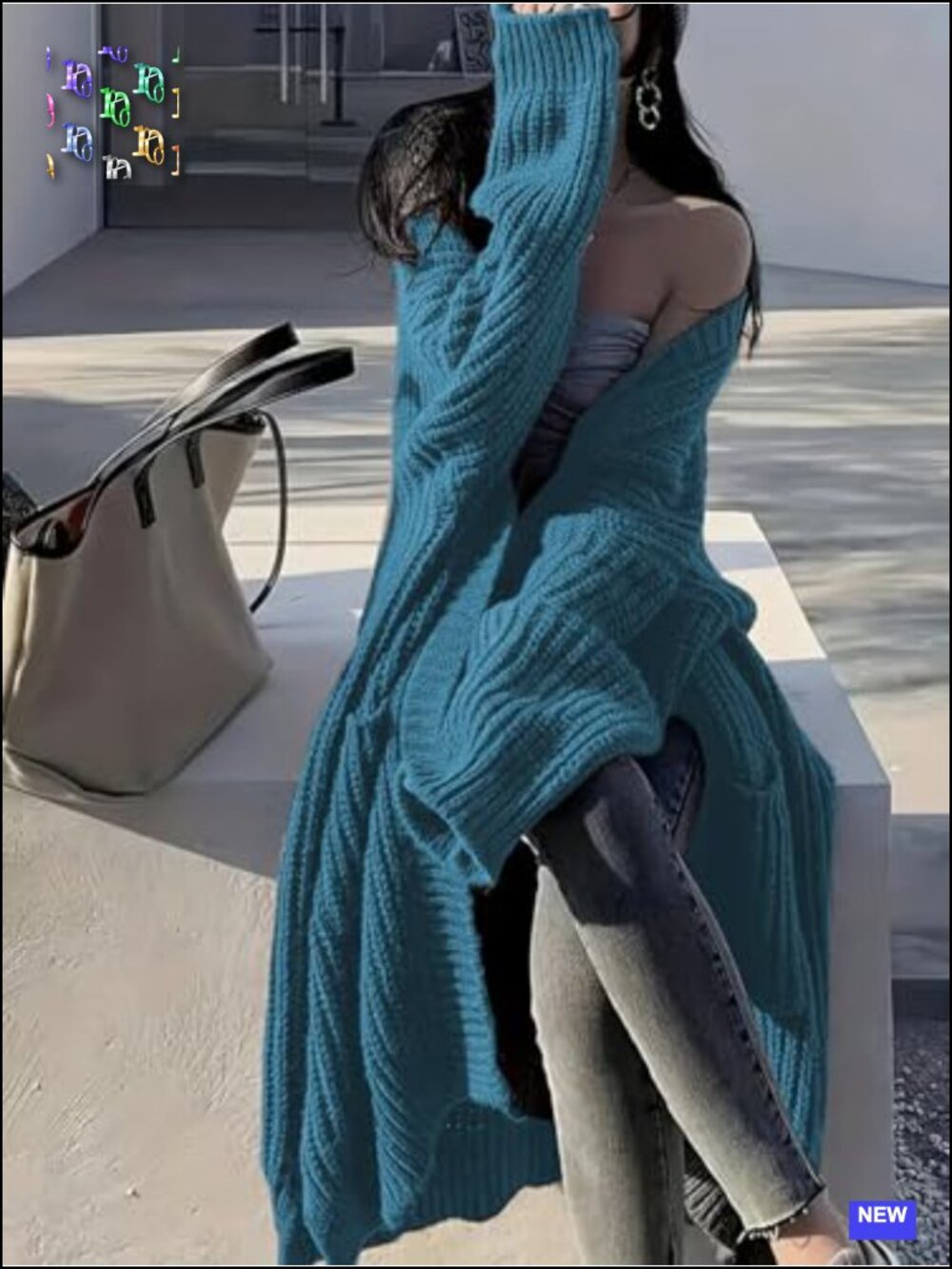 Open Front Oversized Long Cardigan Sweater Duster with Pockets Chunky Cable Knit - Picture 2 of 6